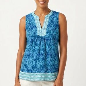 Sigrid Olson Embroidered Geometric Top. Blue/Green/White. Medium. Beachy  Boho